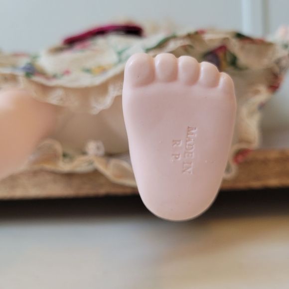 Precious Moments Doll Plush Body Plastic Face Feet w/ original Floral Dress - Picture 7 of 10